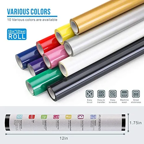 12" x 12ft Heat Transfer Vinyl Rolls, PU HTV Vinyl White for Shirts, Sooez Iron on Vinyl for All Cutter Machine, Easy to Cut & Weed for DIY Heat Vinyl Design, Matte Finish