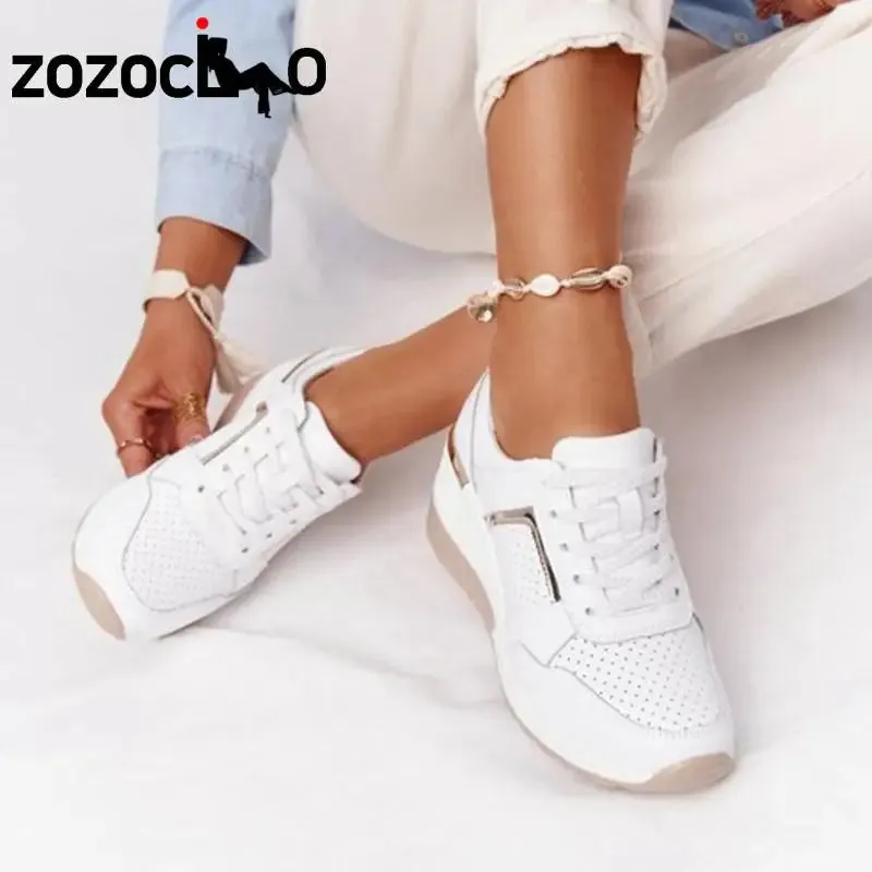2022 Women Wedges Sneakers Lace-Up Breathable Sports Shoes Casual Platform Female Footwear Ladies Vulcanized Shoes Zapatillas