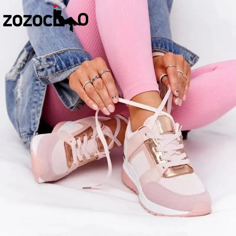 2022 Women Wedges Sneakers Lace-Up Breathable Sports Shoes Casual Platform Female Footwear Ladies Vulcanized Shoes Zapatillas
