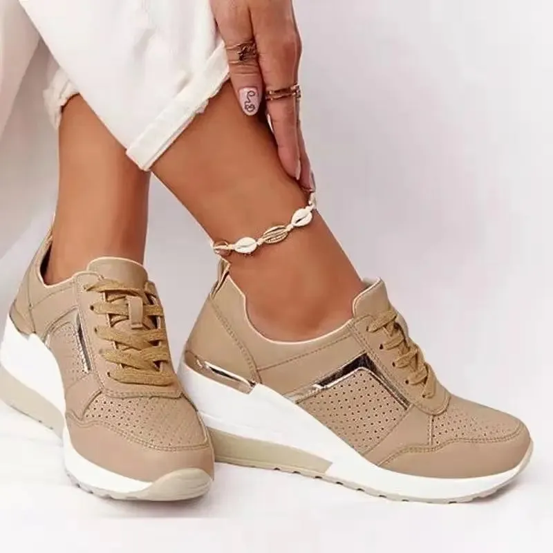 2022 Women Wedges Sneakers Lace-Up Breathable Sports Shoes Casual Platform Female Footwear Ladies Vulcanized Shoes Zapatillas