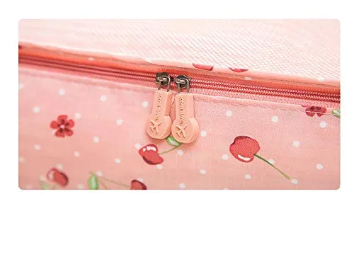 7Pcs Waterproof Travel Storage Bags Clothes Packing Cube Luggage Organizer Pouch(Pink cherry)