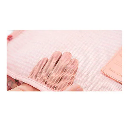 7Pcs Waterproof Travel Storage Bags Clothes Packing Cube Luggage Organizer Pouch(Pink cherry)