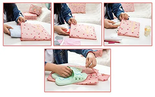 7Pcs Waterproof Travel Storage Bags Clothes Packing Cube Luggage Organizer Pouch(Pink cherry)