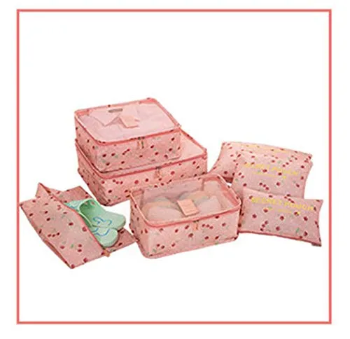 7Pcs Waterproof Travel Storage Bags Clothes Packing Cube Luggage Organizer Pouch(Pink cherry)