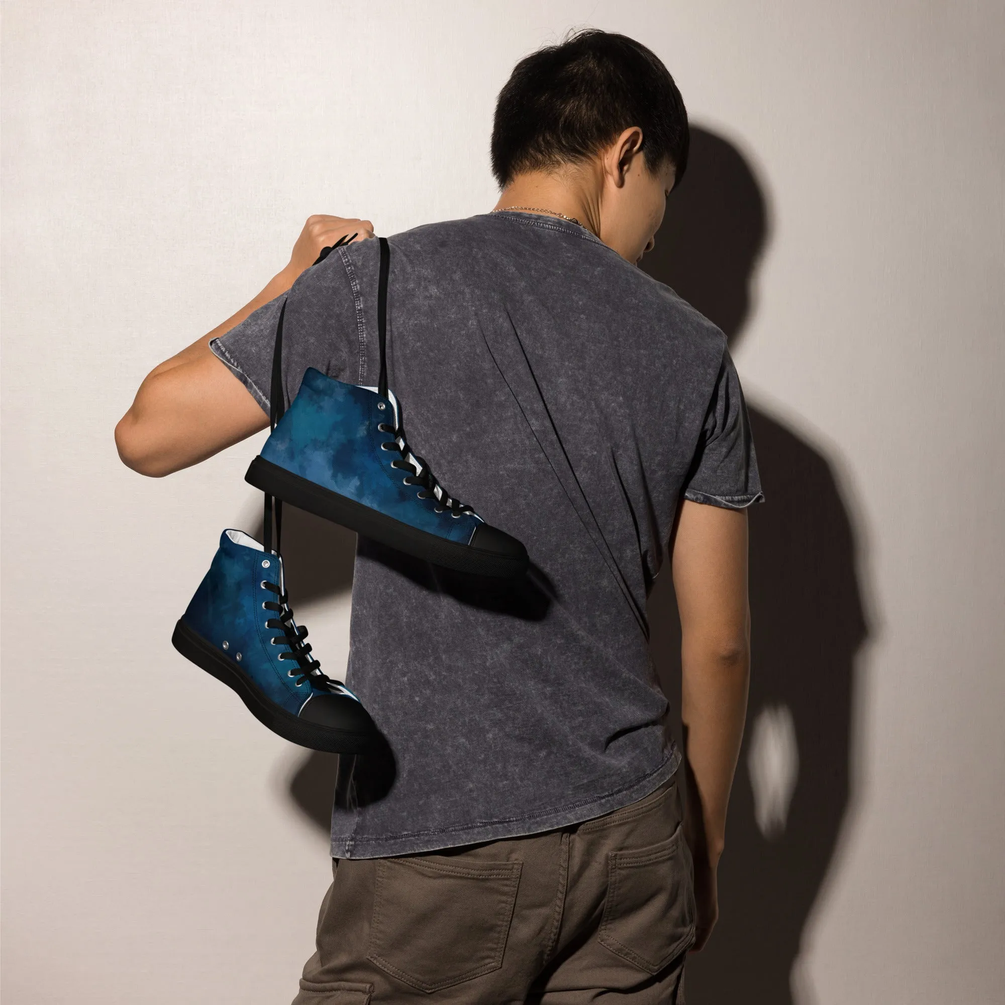 Baskets hautes en toile homme "Tachetée bleu"