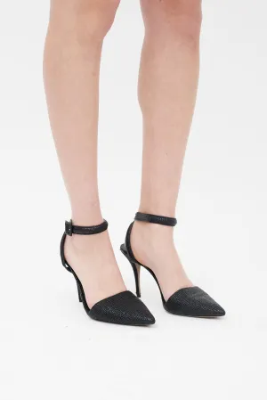 Black Textured Leather Strappy Heel