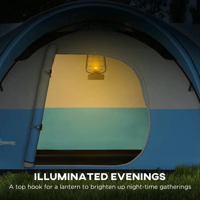 Blue 3000mm Waterproof Camping Tent for 5-6 People with Porch and Groundsheet