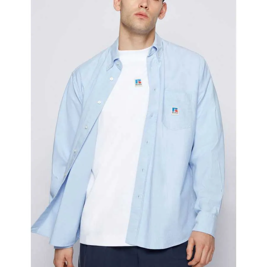 Chemise en Coton Oxford Bleu | BOSS x Russell Athletic à Toulouse