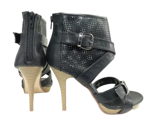 Damen High Heels Abendschuhe Pumps Riemen Black # 3559