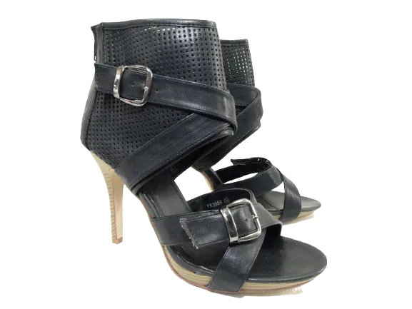 Damen High Heels Abendschuhe Pumps Riemen Black # 3559