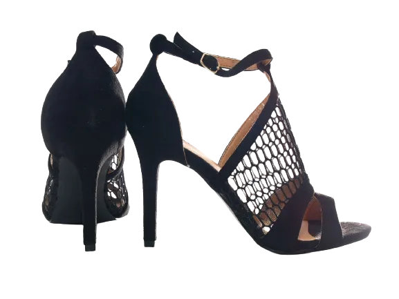 Damen High Heels Abendschuhe Pumps Riemen Black # 66-8
