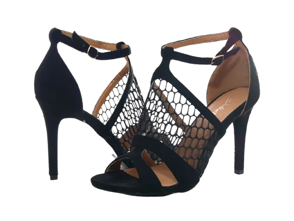Damen High Heels Abendschuhe Pumps Riemen Black # 66-8