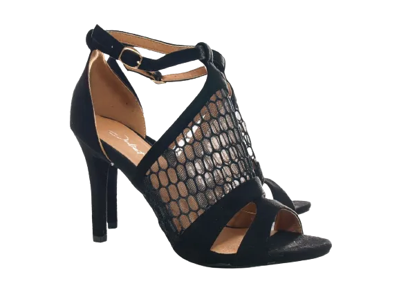 Damen High Heels Abendschuhe Pumps Riemen Black # 66-8