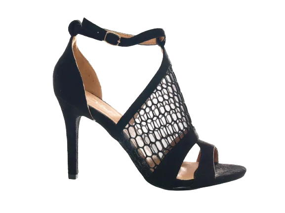 Damen High Heels Abendschuhe Pumps Riemen Black # 66-8