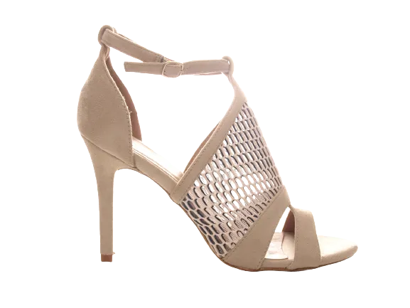 Damen High Heels Abendschuhe Pumps Riemen Off White # 66-8
