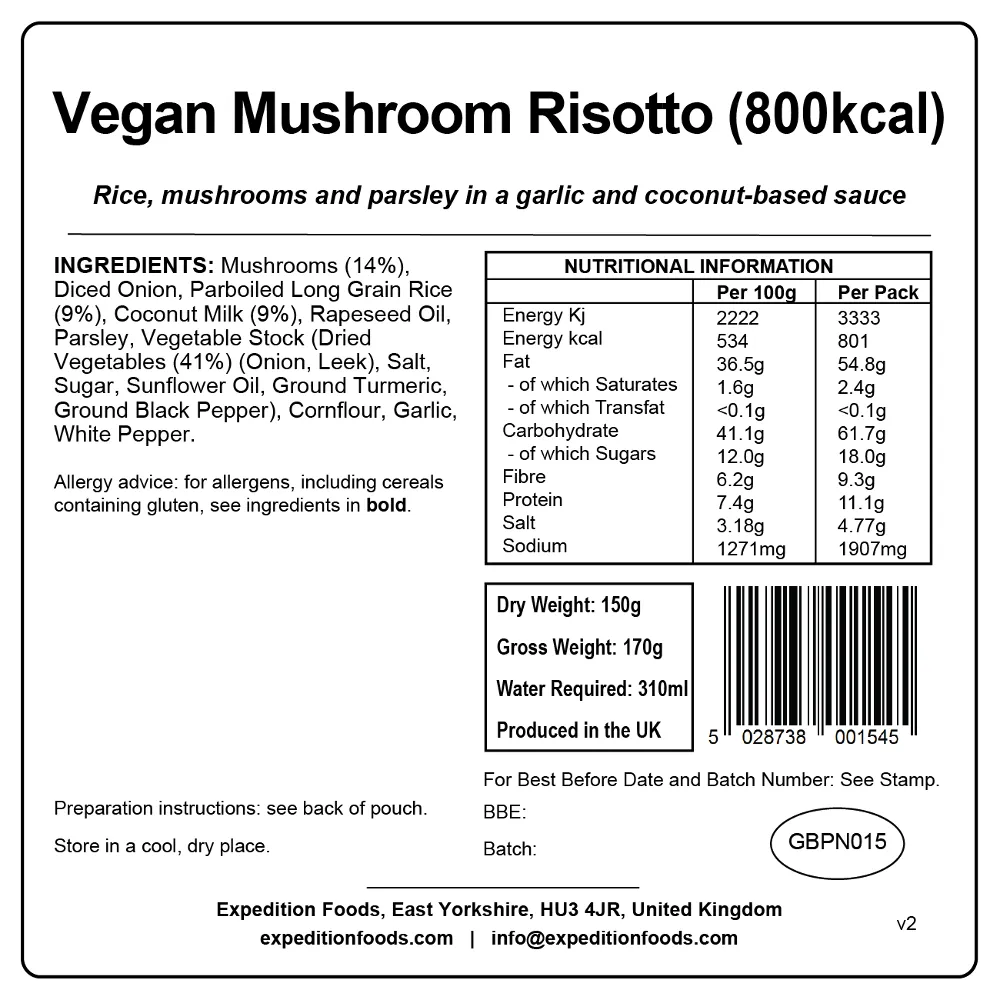Expedition Foods Vegan Mushroom Risotto