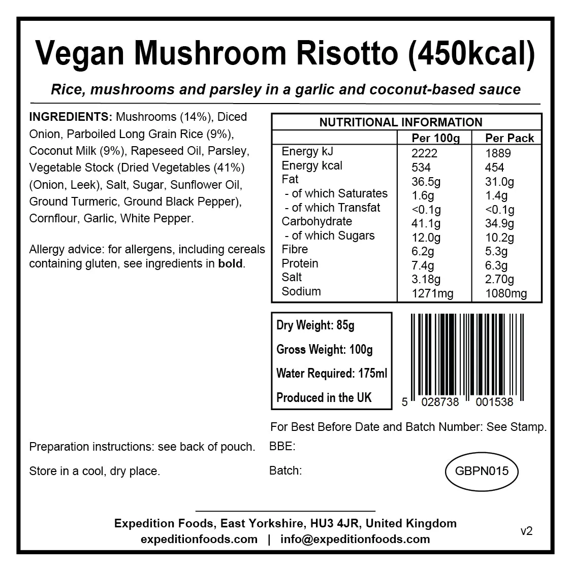 Expedition Foods Vegan Mushroom Risotto