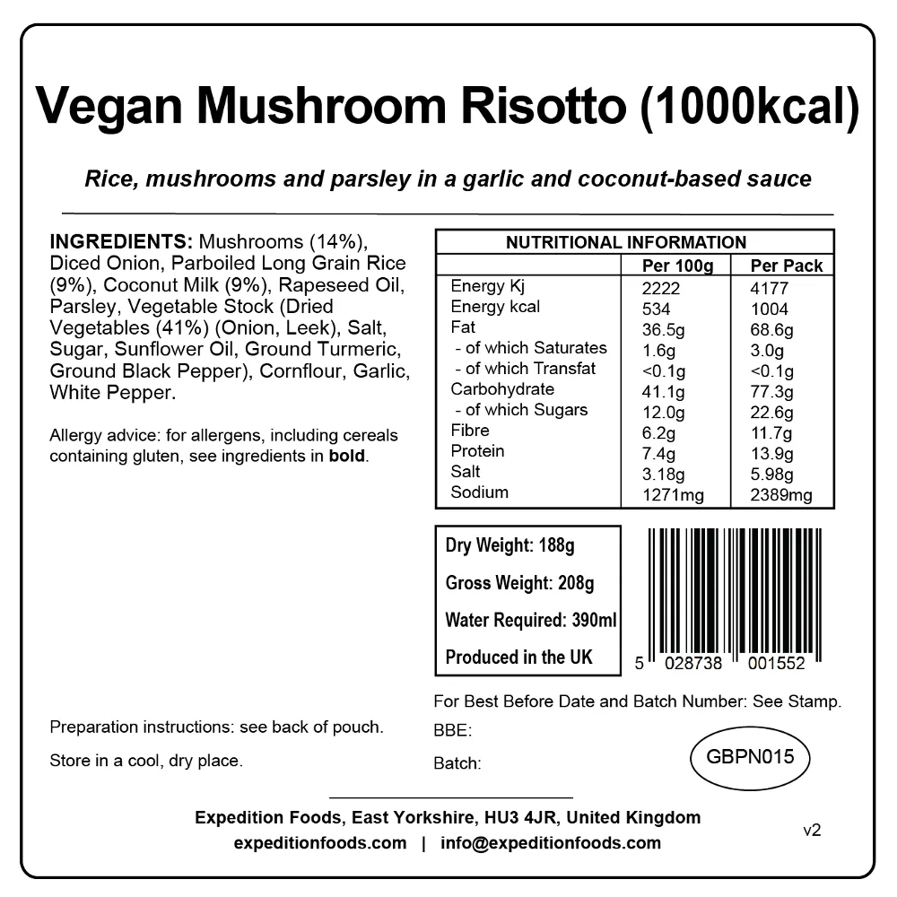 Expedition Foods Vegan Mushroom Risotto