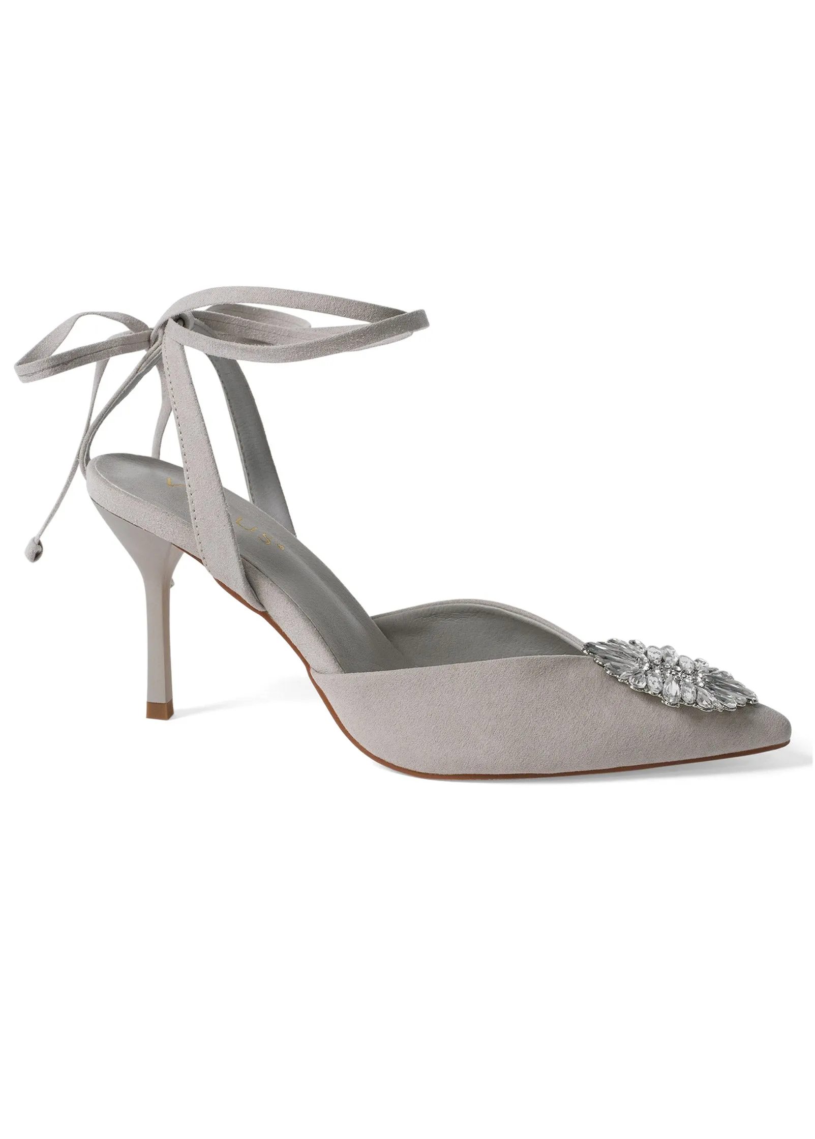 Faux-Suede Lace-Up Heels - Light Grey