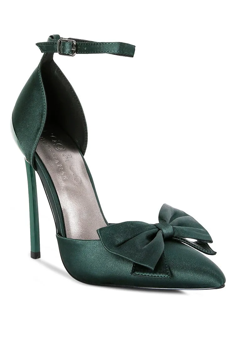 Green Dingles Green Bow Embellished Satin Stiletto