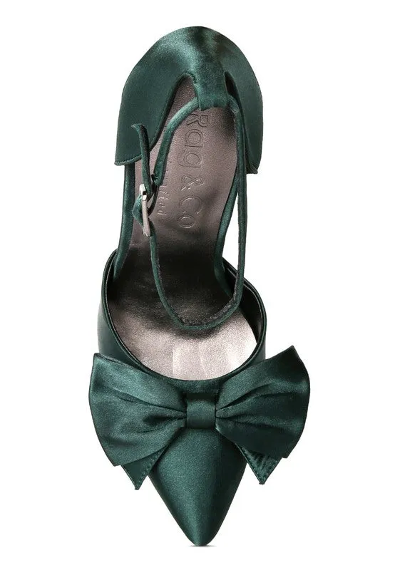 Green Dingles Green Bow Embellished Satin Stiletto