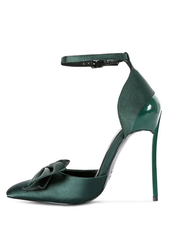 Green Dingles Green Bow Embellished Satin Stiletto