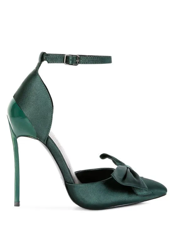 Green Dingles Green Bow Embellished Satin Stiletto