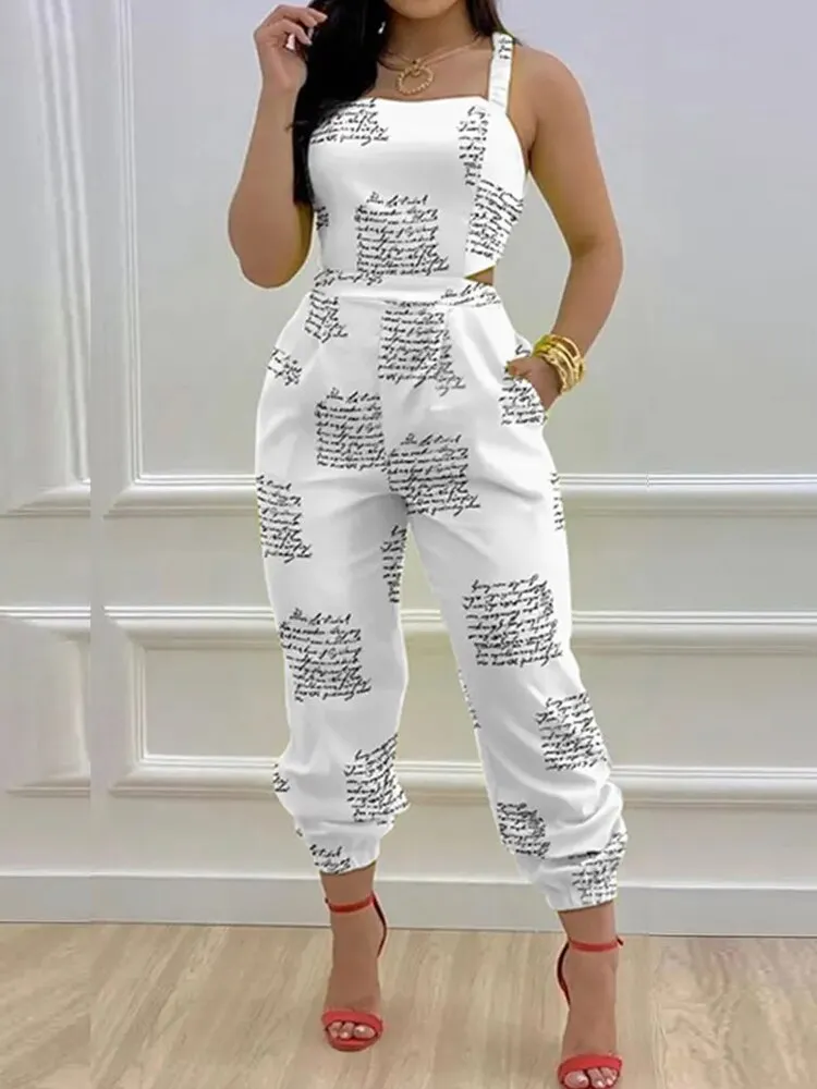Joskaa Summer Lady Sleeveless Romper Bodysuits Women Casual Straps Overalls Playsuit Sexy Backless Hollow Off Shoulder Office Jumpsuits