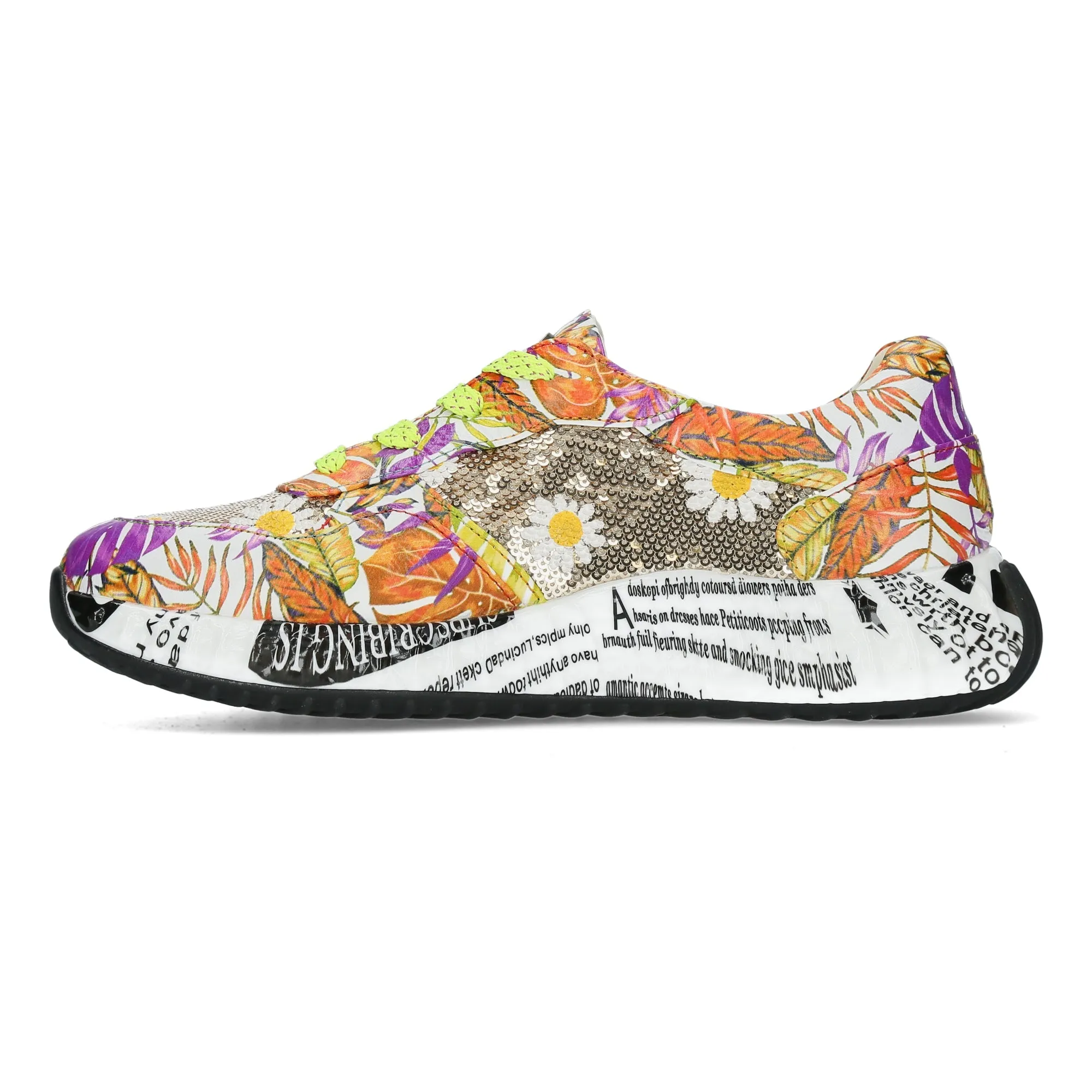 Laura Vita Burton 05 Ladies Safran Yellow Leather & Textile Lace Up Trainers