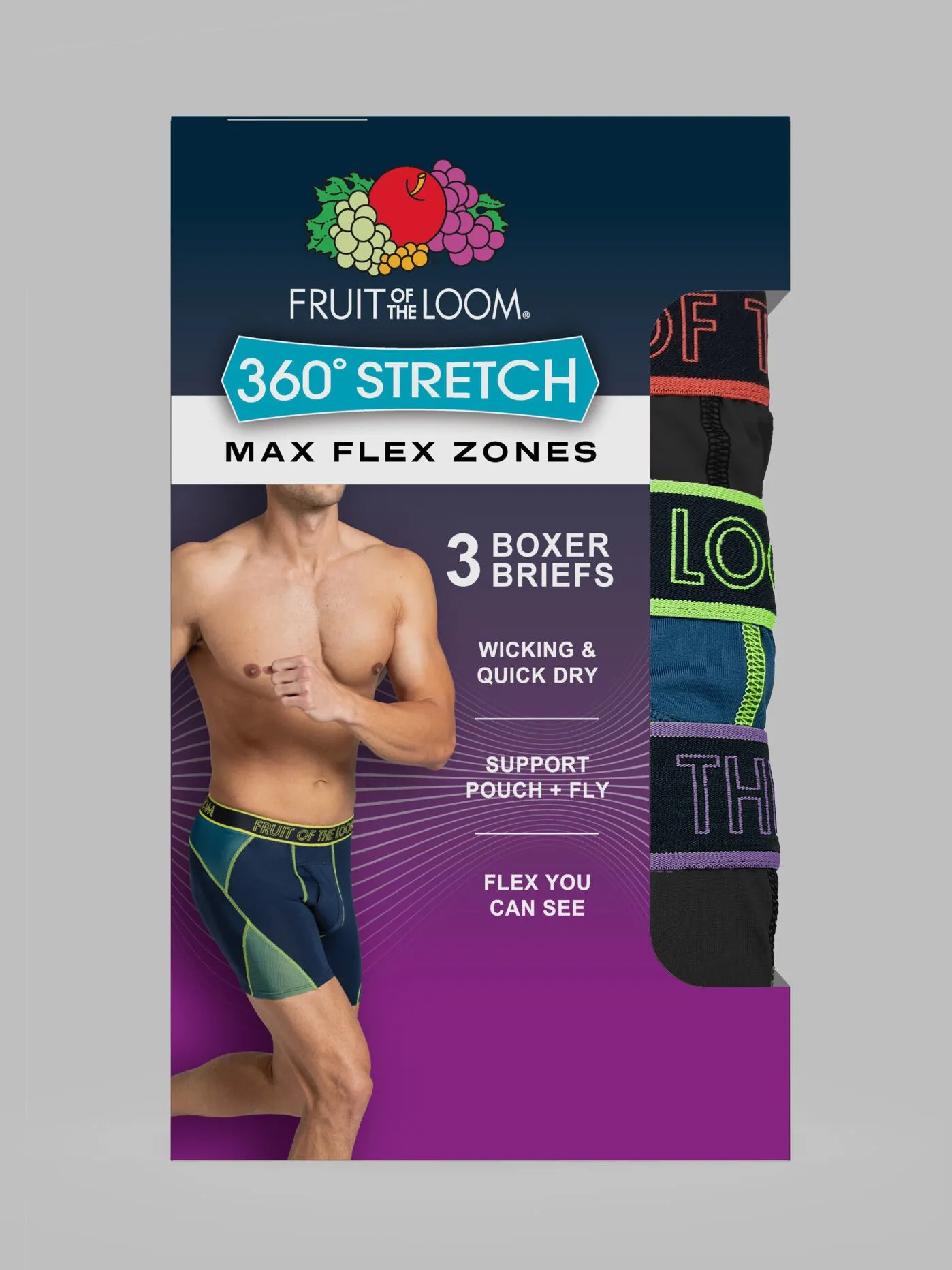 Men's 360 Stretch Max Flex Zones Boxer Brief​, Extended Sizes Assorted 3 Pack
