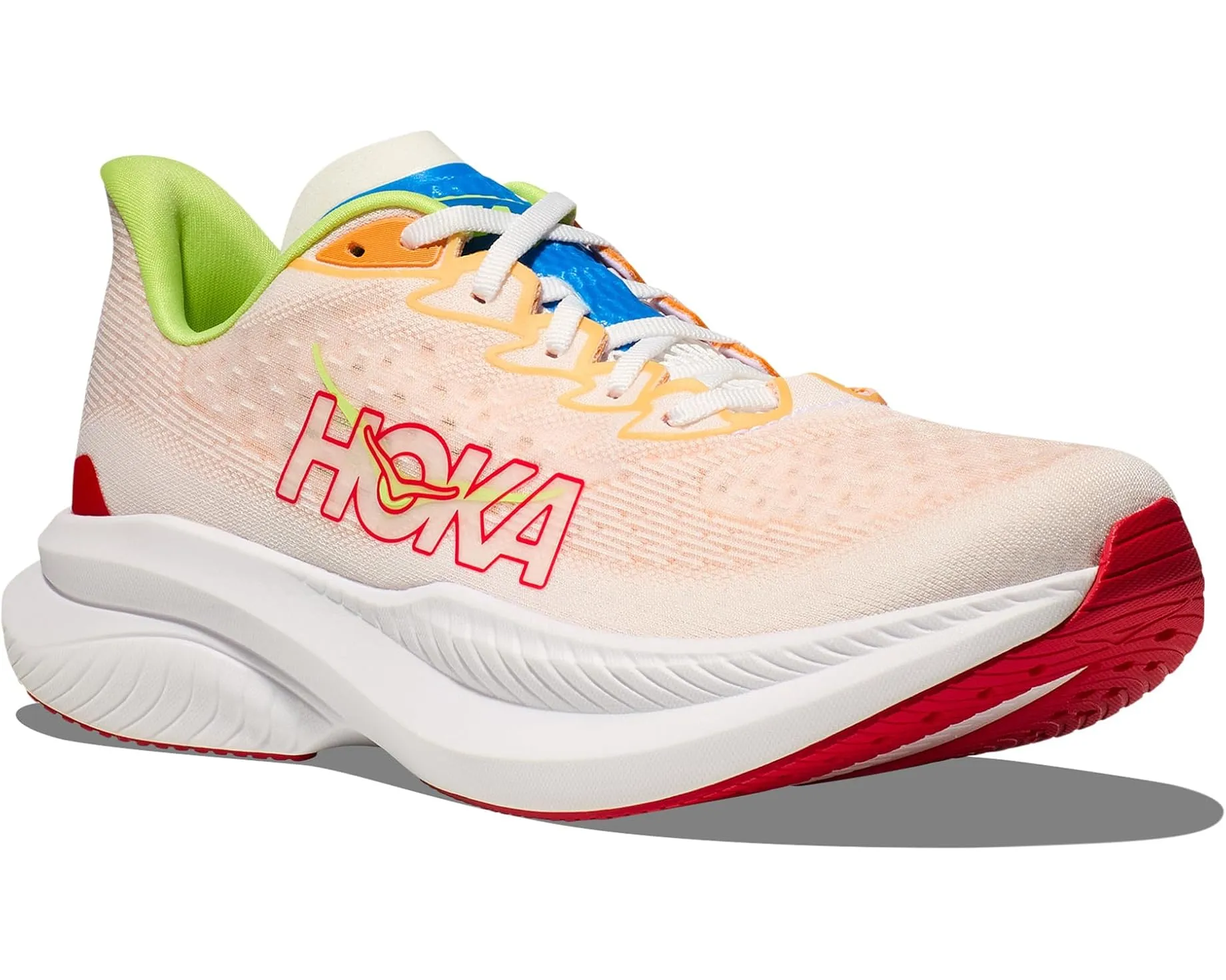 MEN'S HOKA MACH 6 | WHITE / SOLAR FLARE
