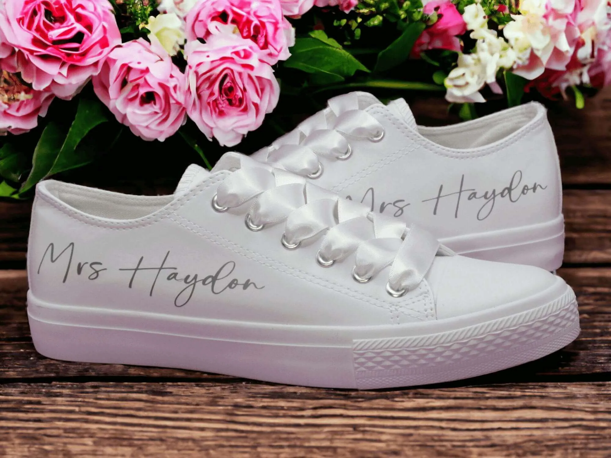 Personalised  White Wedding Trainers.