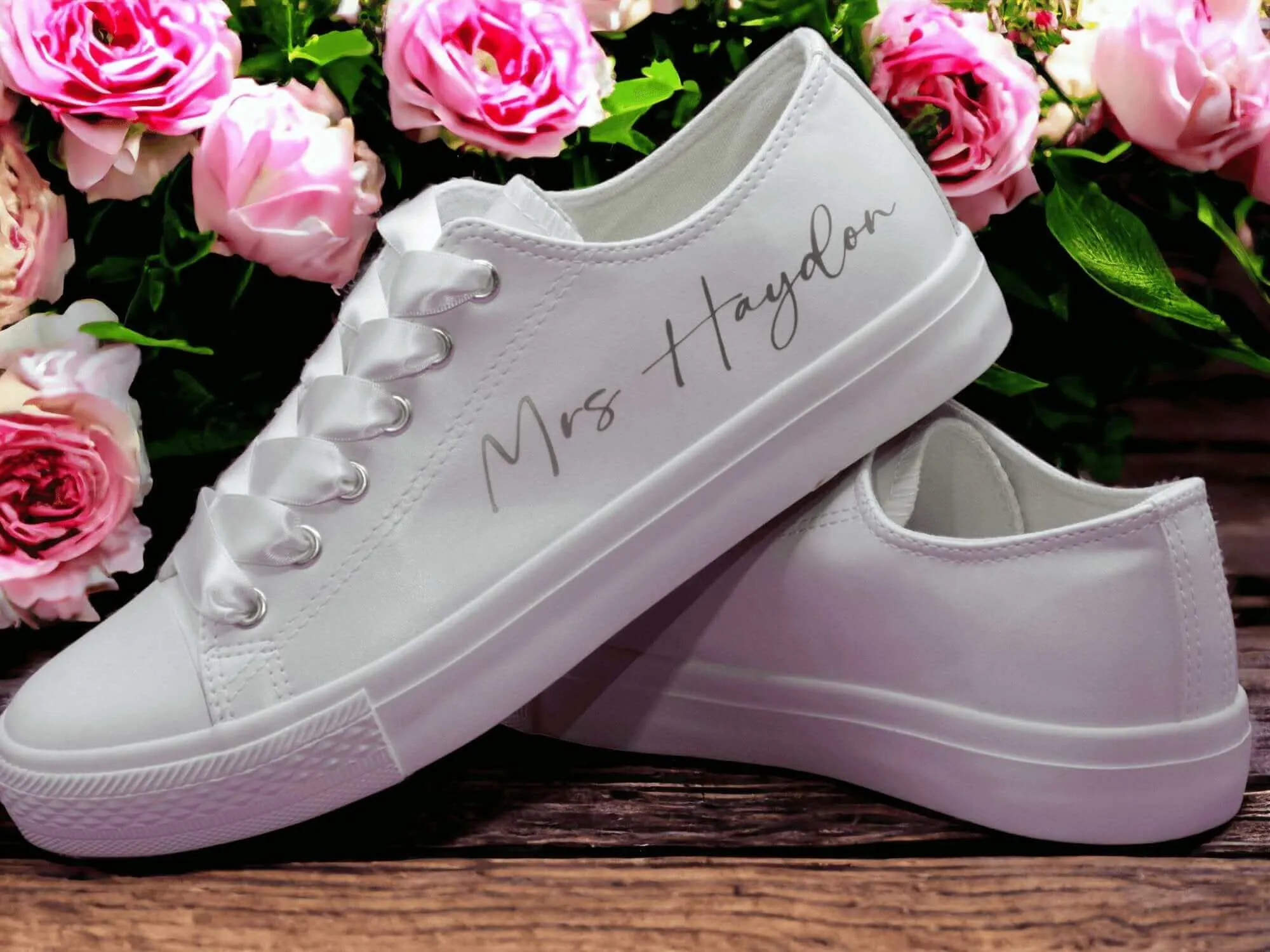 Personalised  White Wedding Trainers.