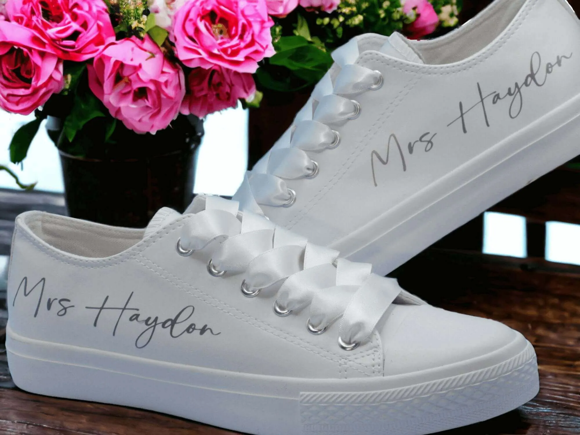 Personalised  White Wedding Trainers.
