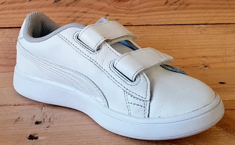 Puma Smash V2 Leather Low Kids Trainers UK13/US1C/EU32 365173 02 Triple White