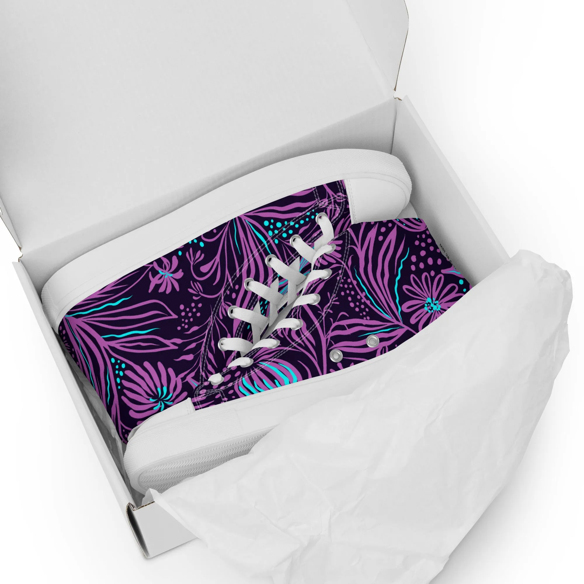 Purple Ocean Floral Print Women’s high top canvas shoes