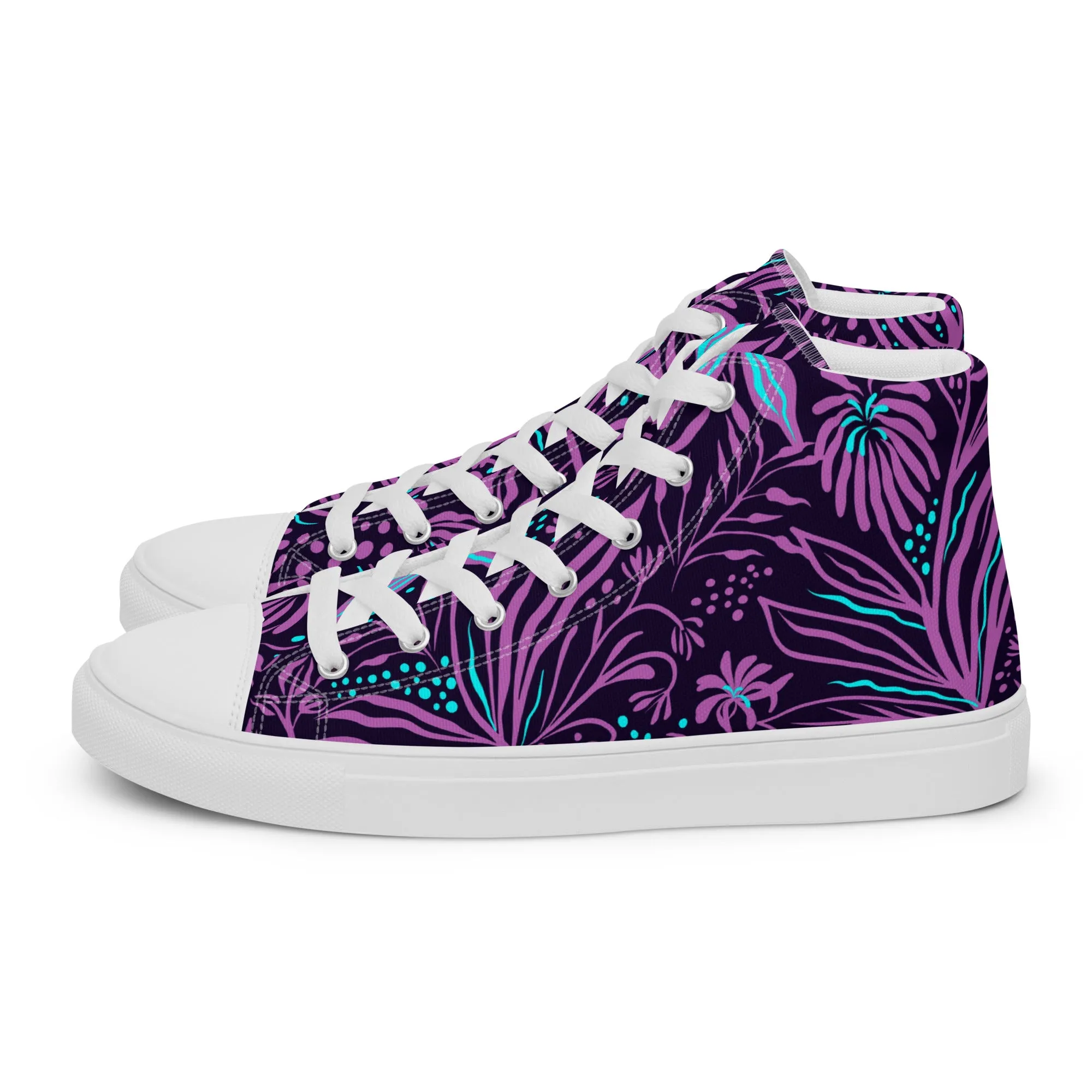 Purple Ocean Floral Print Women’s high top canvas shoes