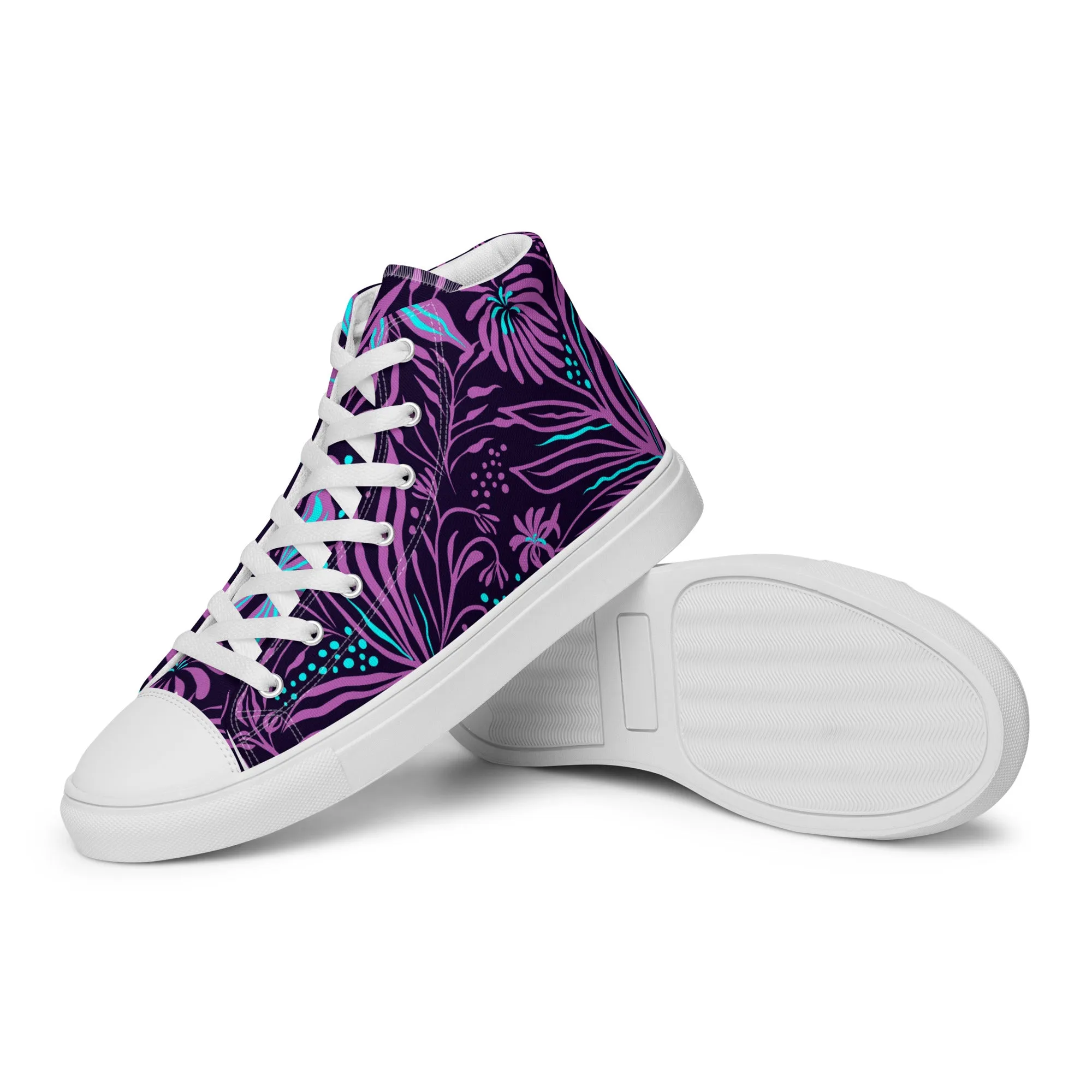Purple Ocean Floral Print Women’s high top canvas shoes