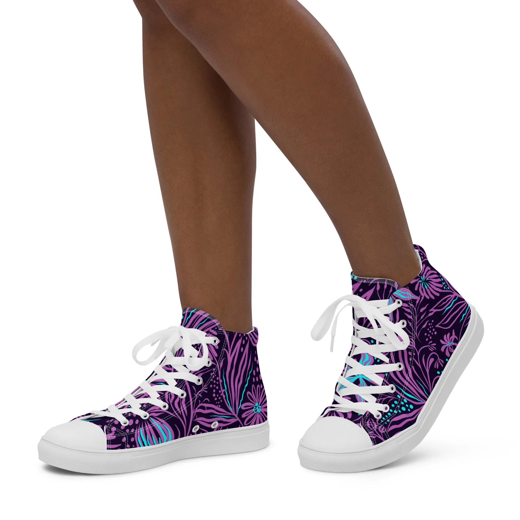 Purple Ocean Floral Print Women’s high top canvas shoes