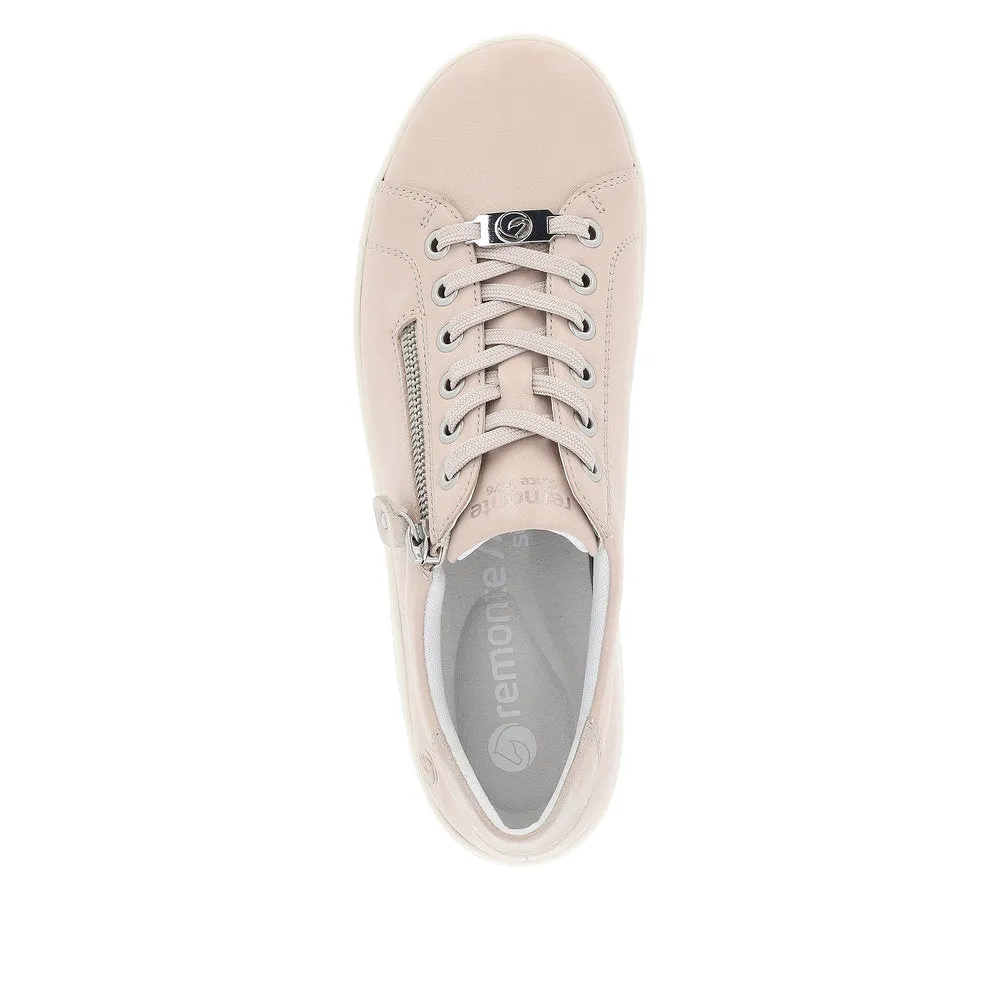 Remonte D1E03-31  Ladies Light Pink Leather Zip & Lace Shoes