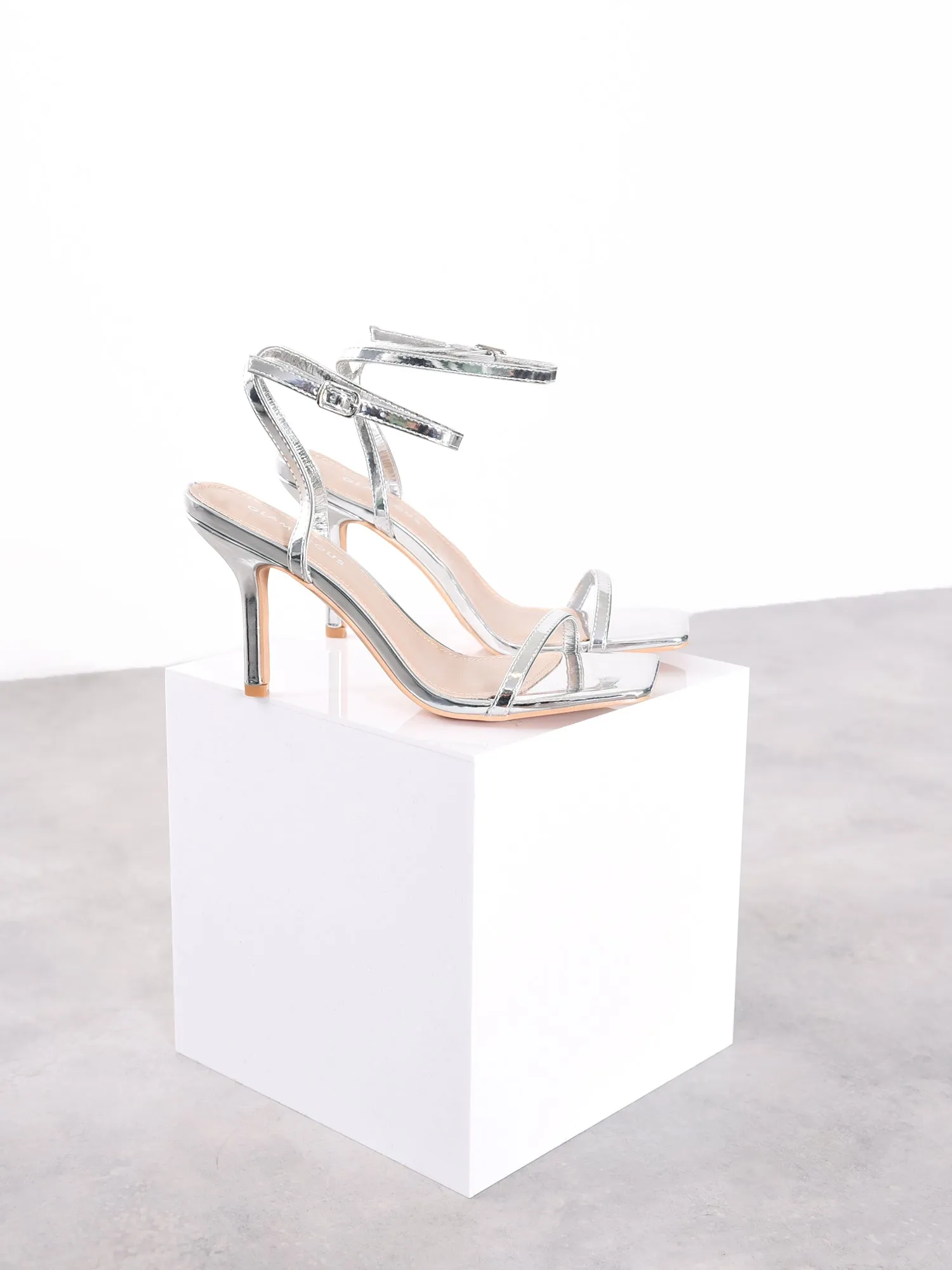 Silver Barely There Strappy Heels