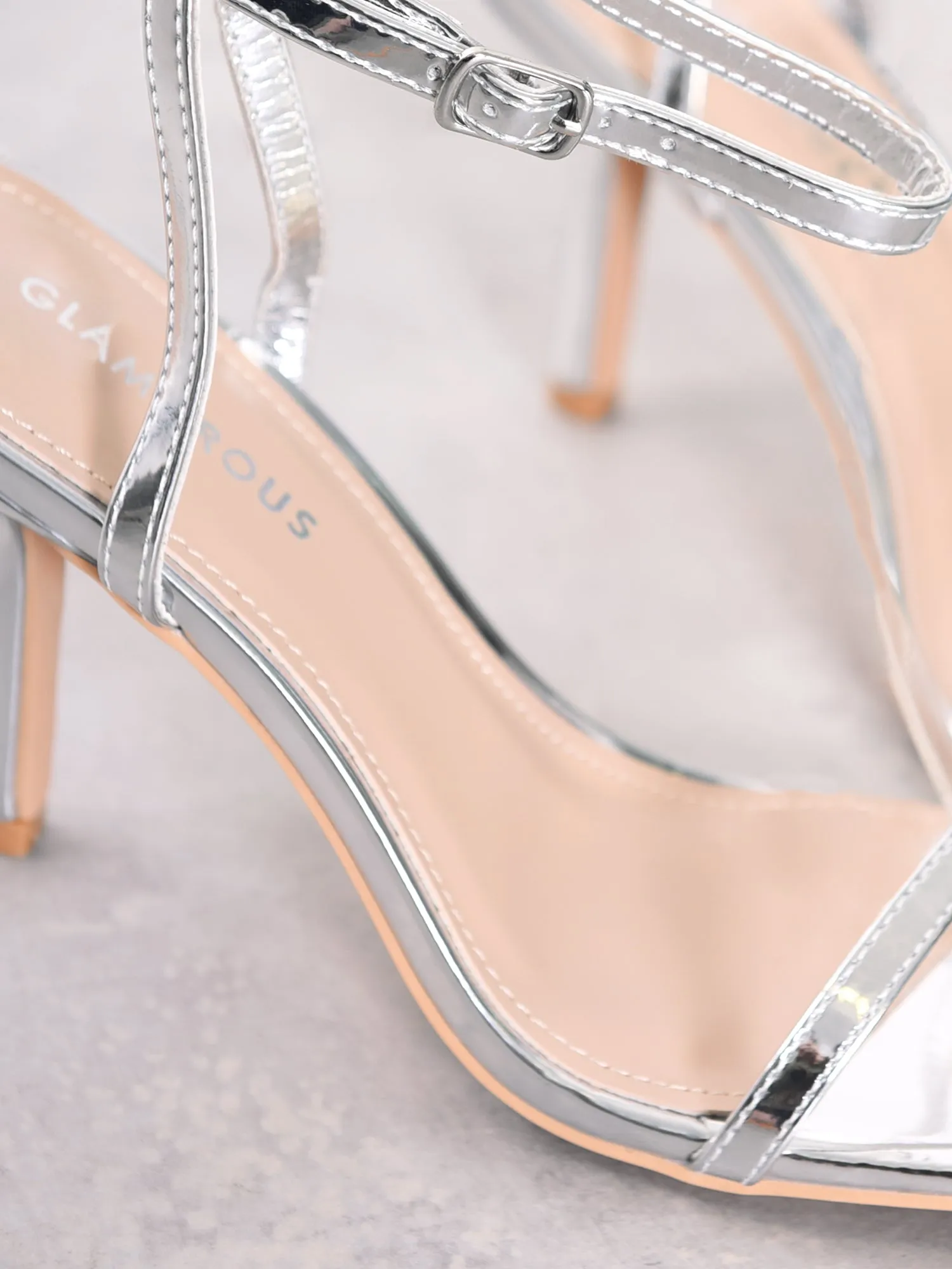 Silver Barely There Strappy Heels