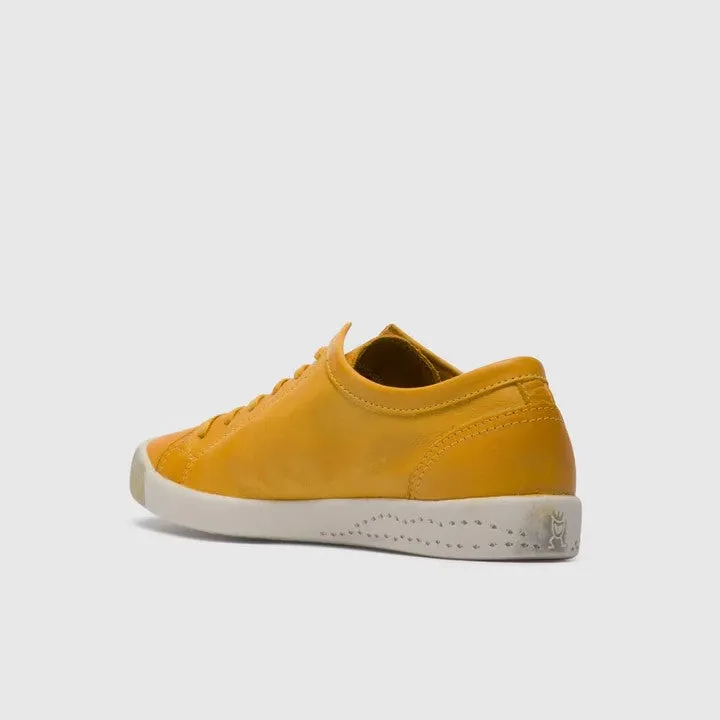 Softinos Women's ISLA154SOF Washed Leather Lace-up Trainers Yellow