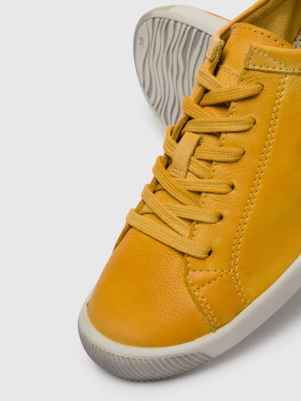 Softinos Women's ISLA154SOF Washed Leather Lace-up Trainers Yellow