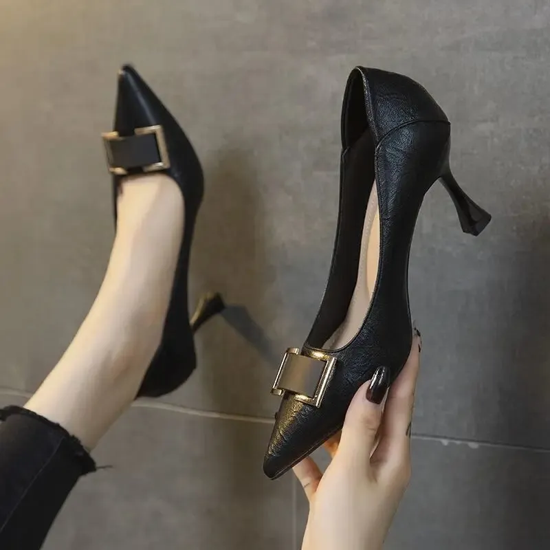 Stilito with Medium Heels Black Shoes for Woman Bow Women's Summer Footwear Fashion Spring Quick Delivery Chic Point Young