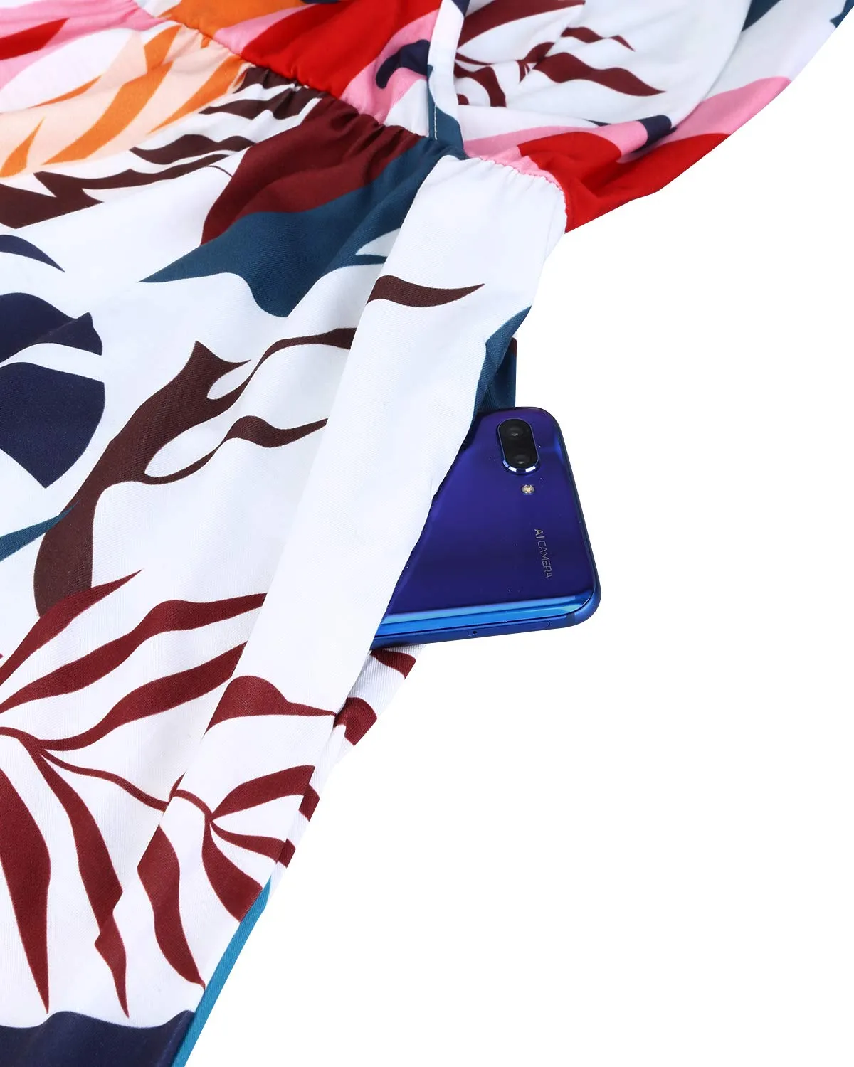 STYLEWORD Damen V-Ausschnitt Floral Spaghettiträger Sommer Casual Swing Kleid mit Tasche - - X-Groß