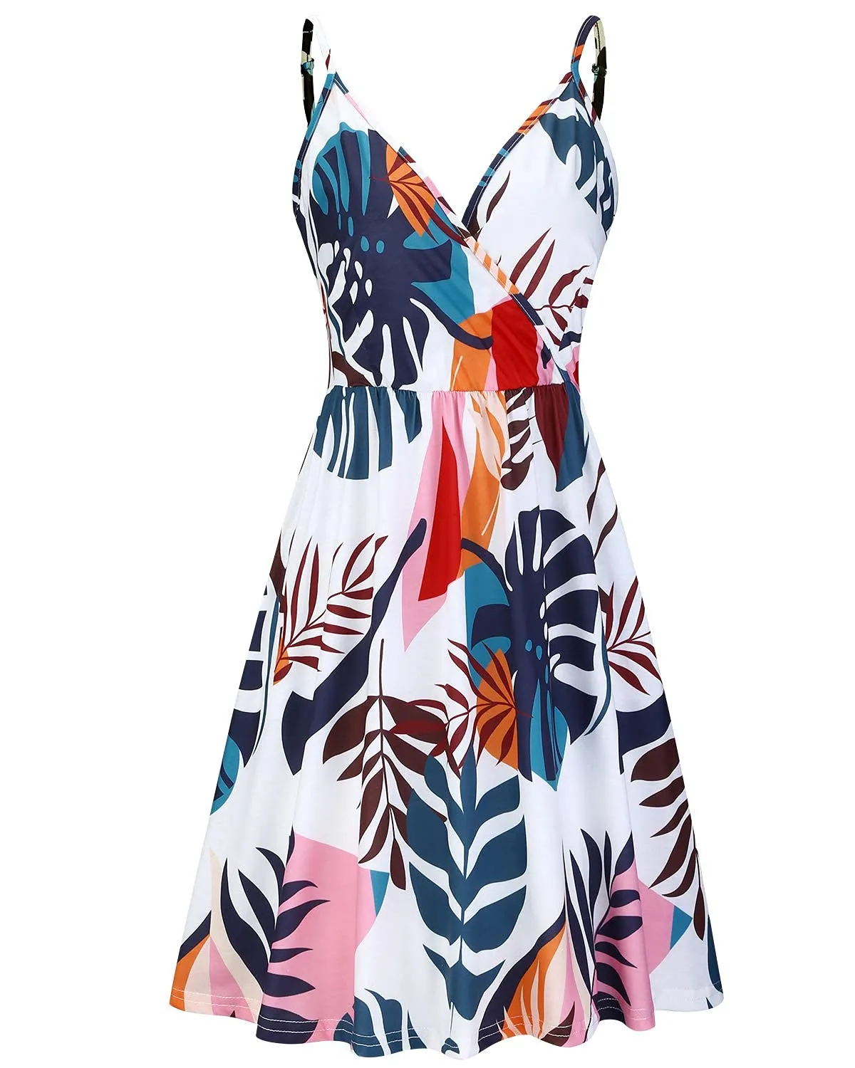 STYLEWORD Damen V-Ausschnitt Floral Spaghettiträger Sommer Casual Swing Kleid mit Tasche - - X-Groß