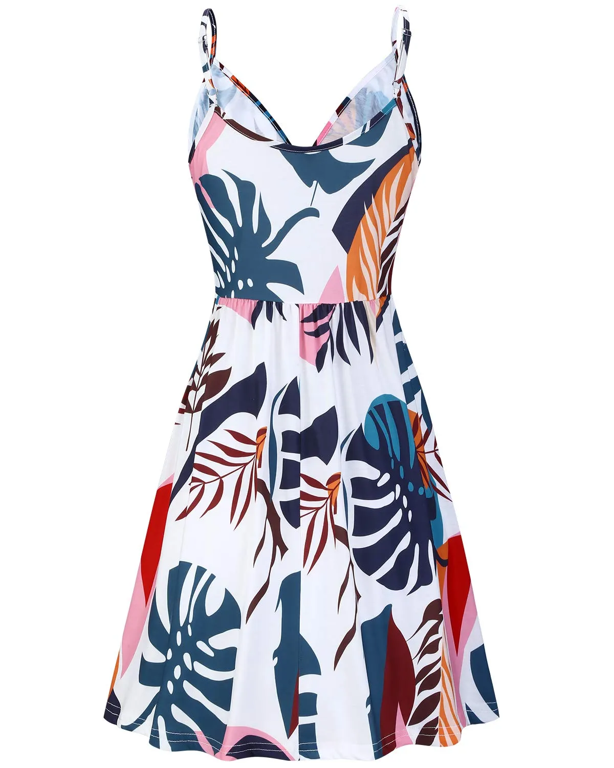 STYLEWORD Damen V-Ausschnitt Floral Spaghettiträger Sommer Casual Swing Kleid mit Tasche - - X-Groß