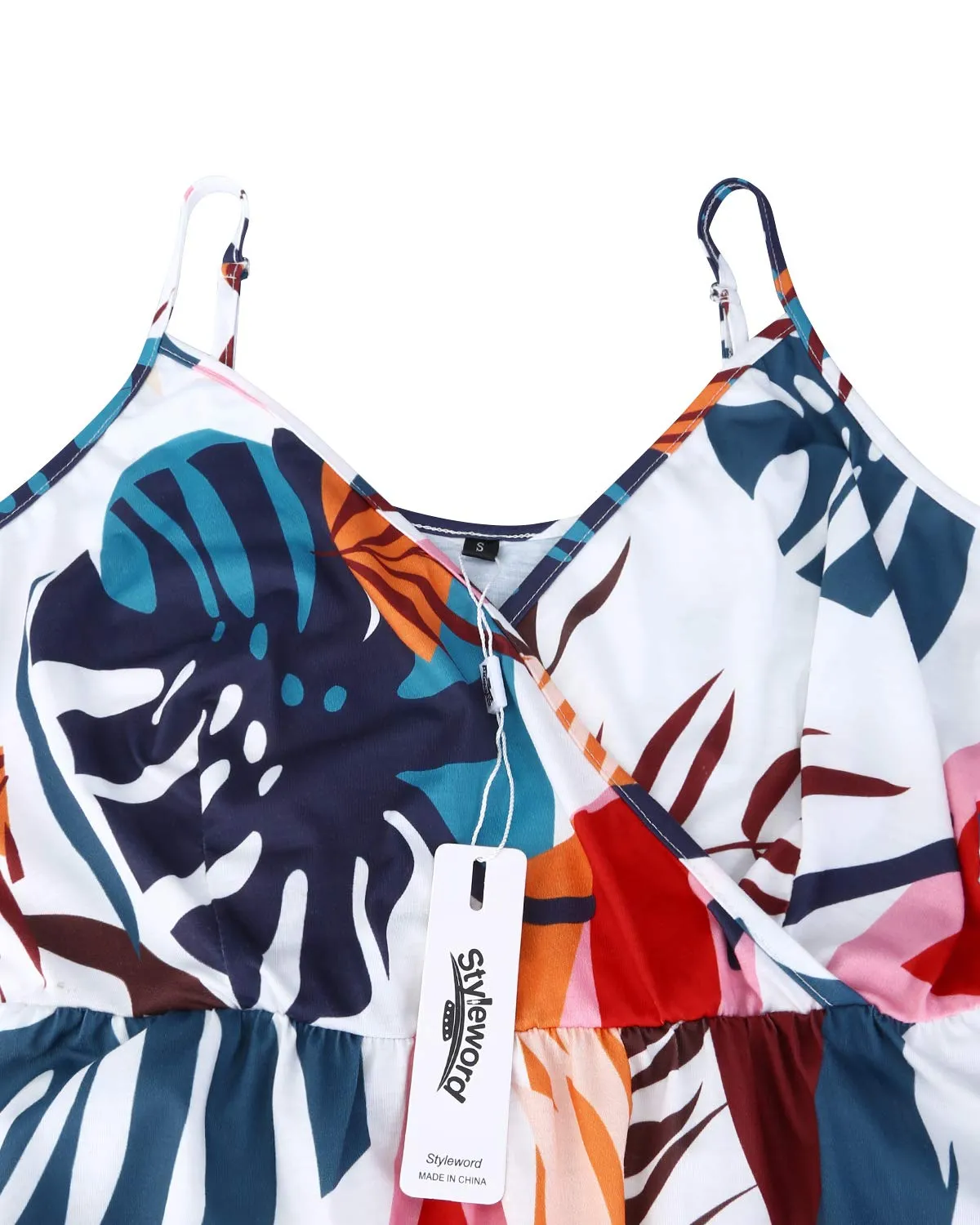 STYLEWORD Damen V-Ausschnitt Floral Spaghettiträger Sommer Casual Swing Kleid mit Tasche - - X-Groß
