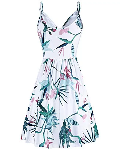 STYLEWORD Sommerkleid Damen Knielang V-Ausschnitt A Linie Kleider Sommer Freizeitkleid Strandkleid mit Taschen